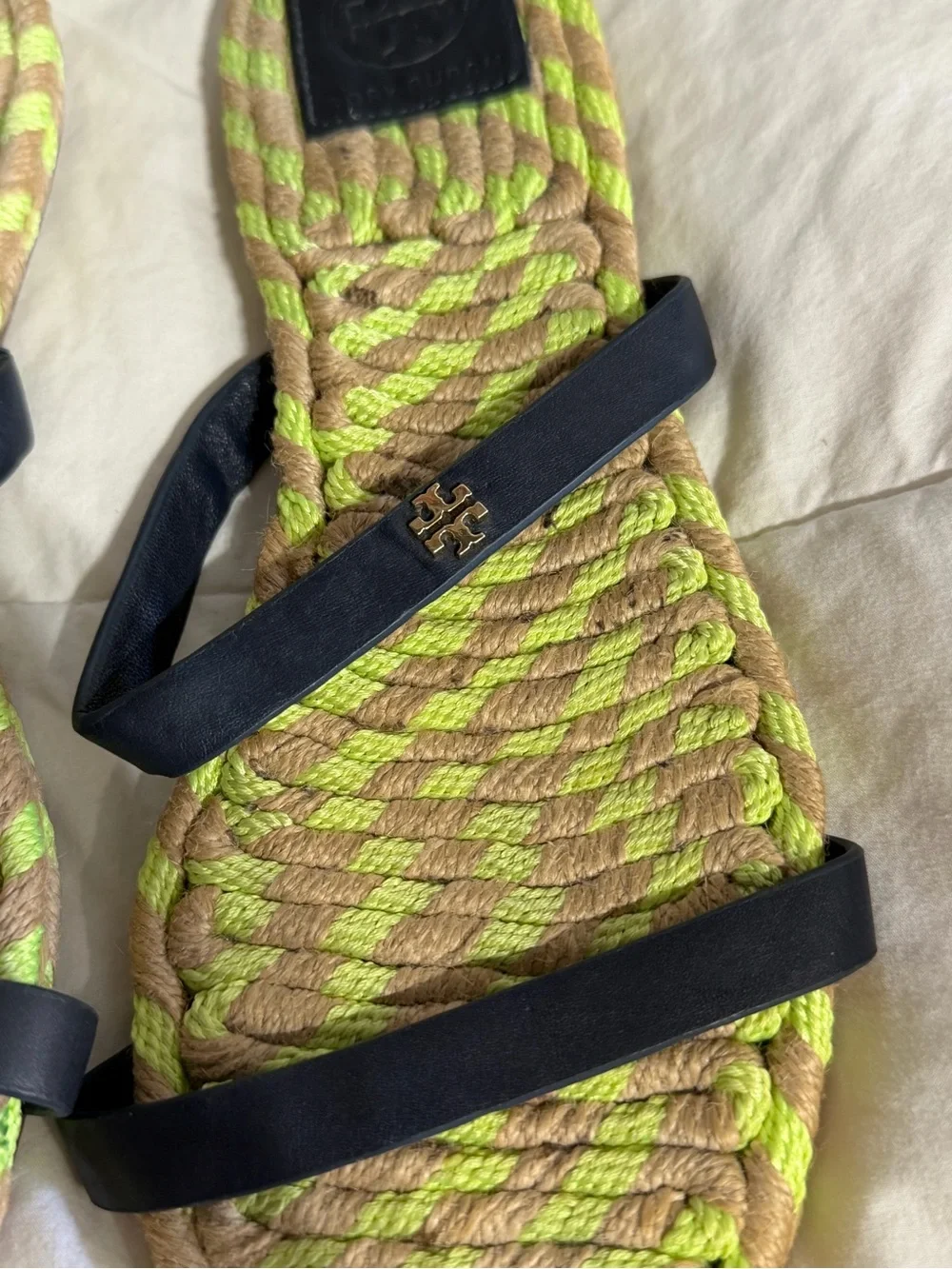 Tory Burch Neon Green Braided Rope Slide Sandals. Size 8.  Excellent condition